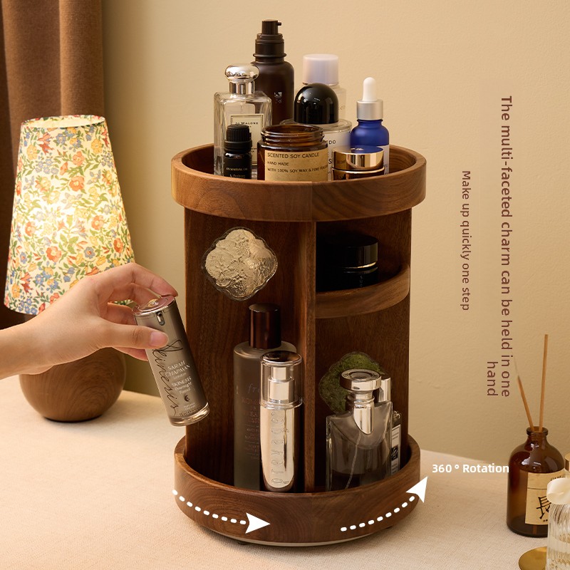 Beauty Makeup Table - Solid Wood Rotating Makeup Organizer, Desktop